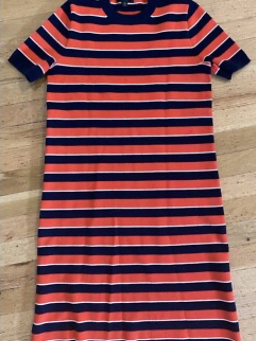 J. Crew Crewneck Sweater Dress in Navy, Orange & White Stripes S